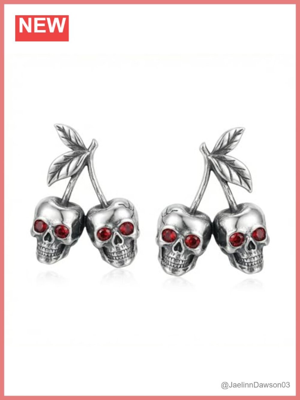 Sterling Silver Skull Earrings Cherry Goth Punk Hypoallergenic